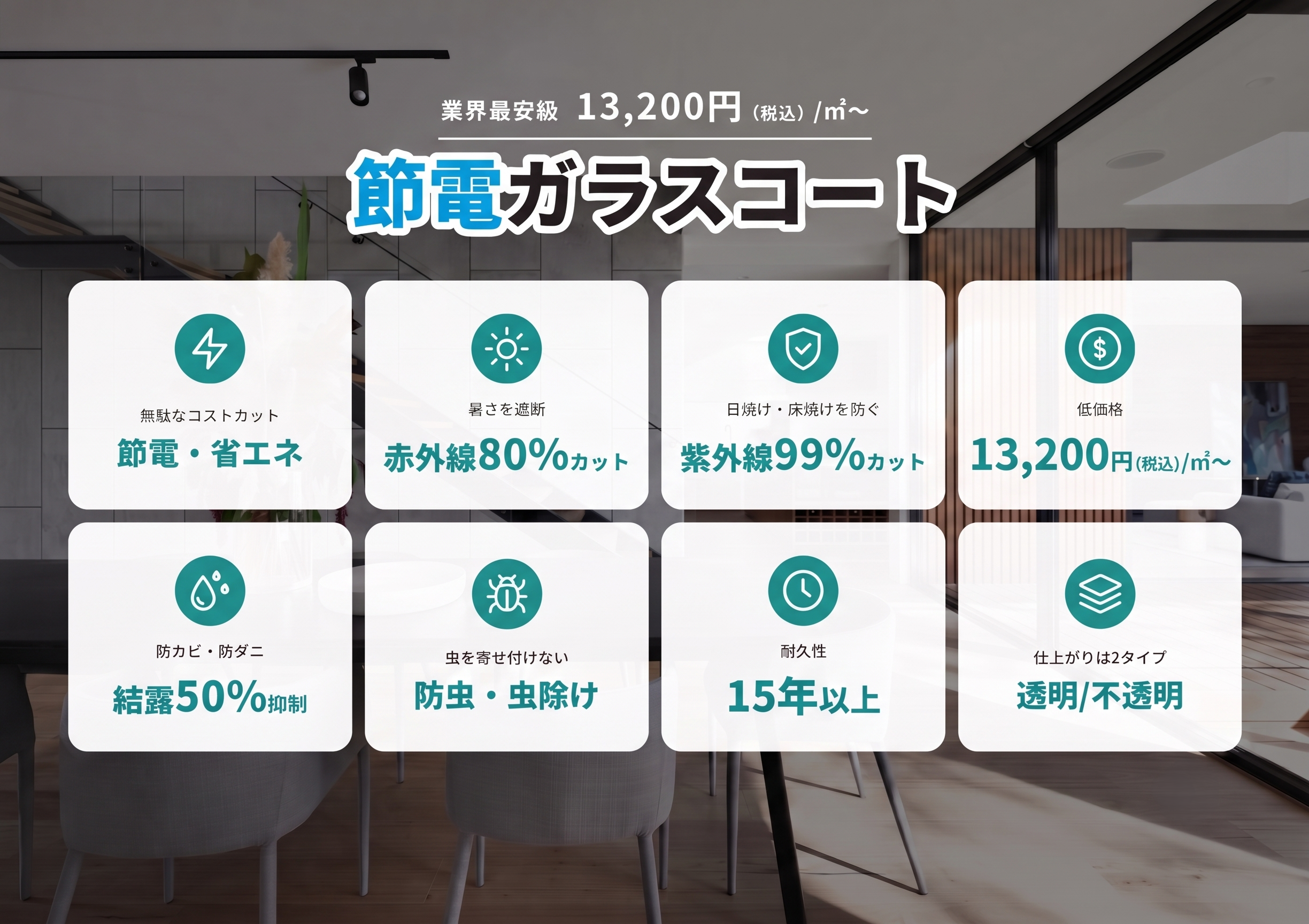 節電ガラスコートの8つの特徴イメージ
