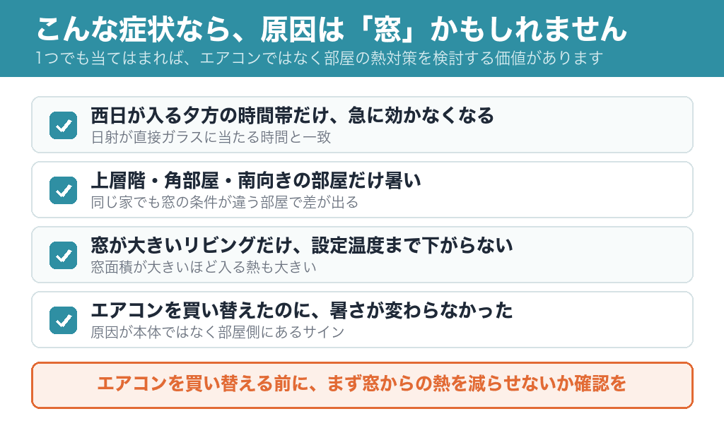 原因が窓かもしれない4つのサインをまとめたチェックリスト