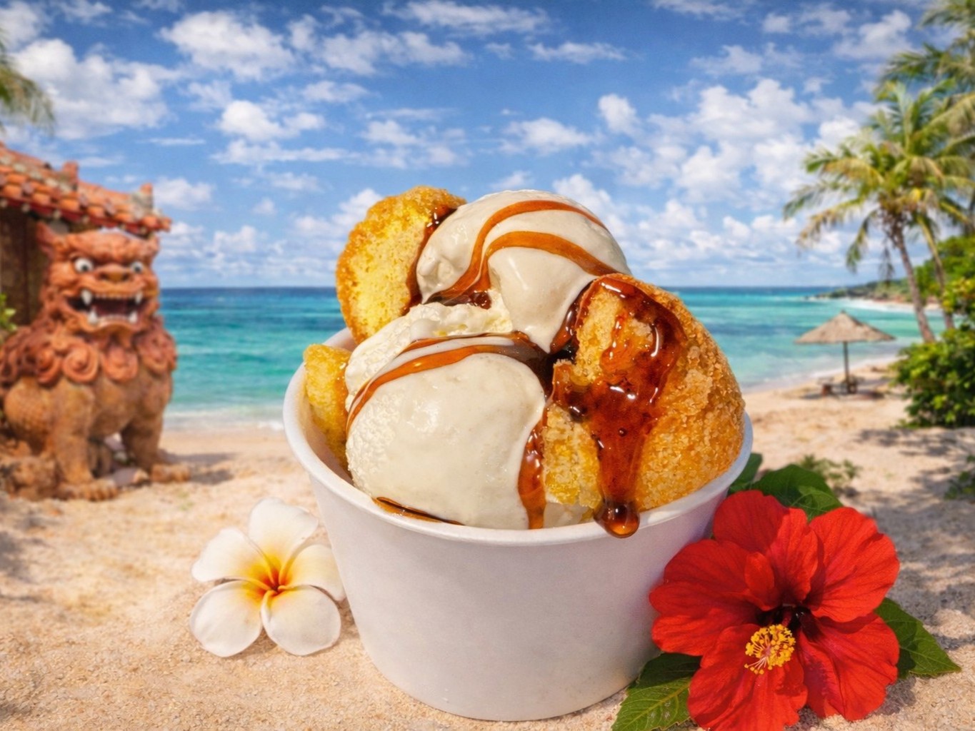 サーターアンダギー&アイスクリーム〜黒蜜掛け〜