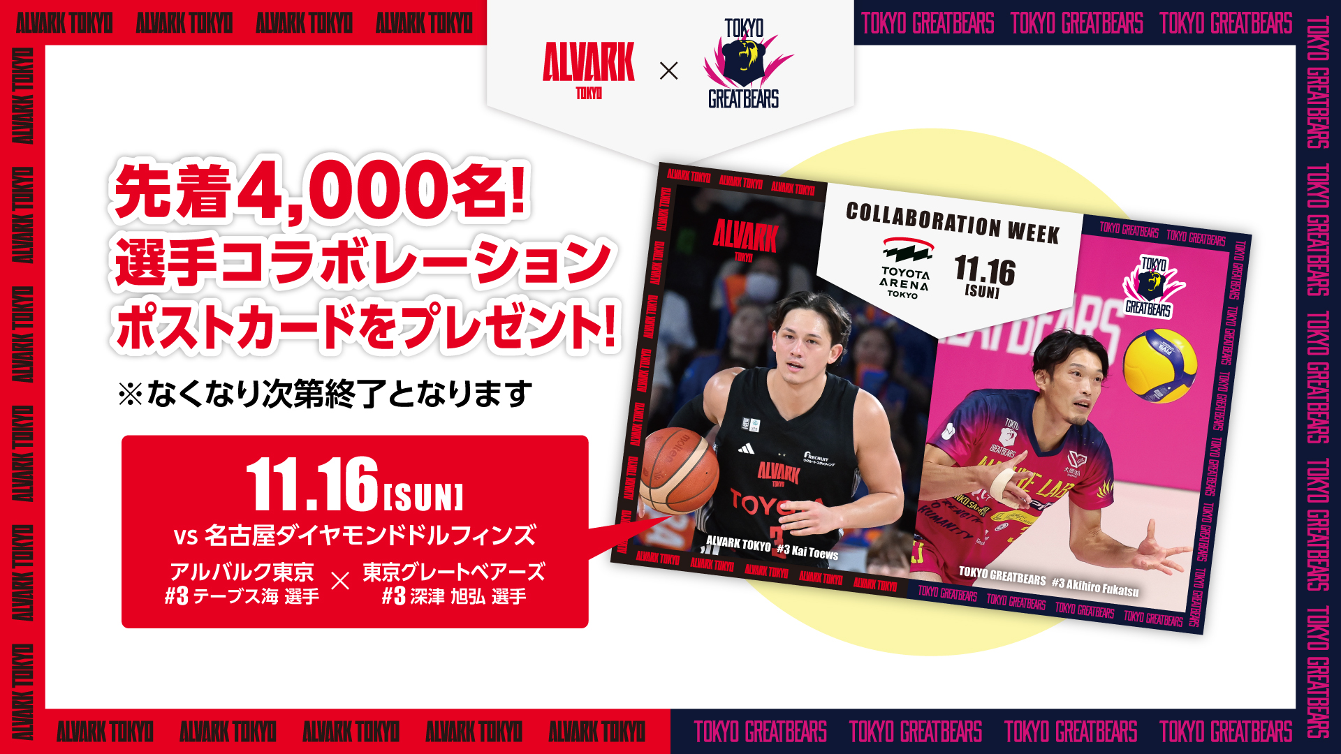 【東京グレートベアーズコラボ企画】先着4,000名限定！両選手コラボレーションオリジナルポストカードをプレゼント！