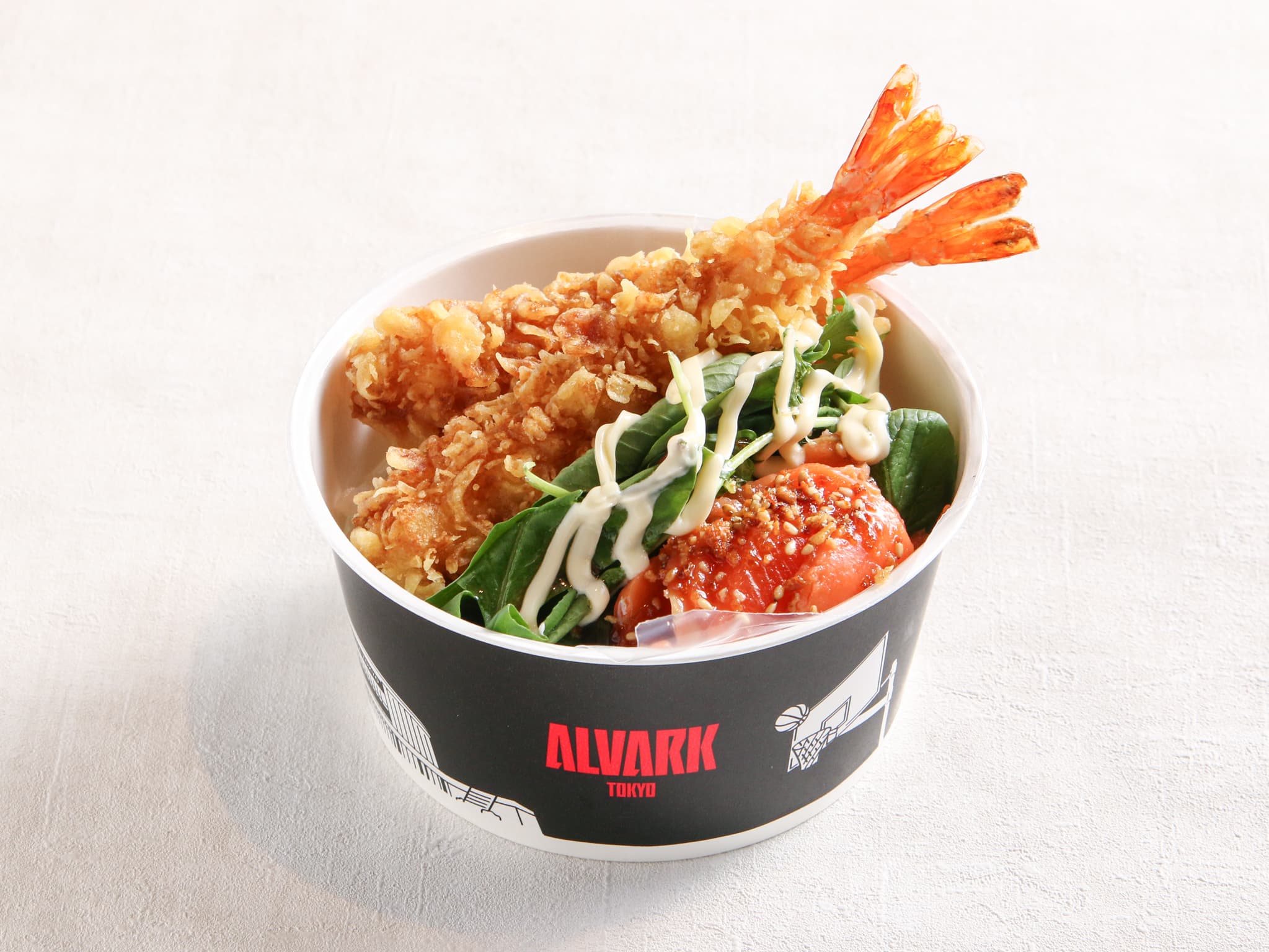 フォスター選手コラボメニュー「よくばり丼～えび天＆サーモン～」