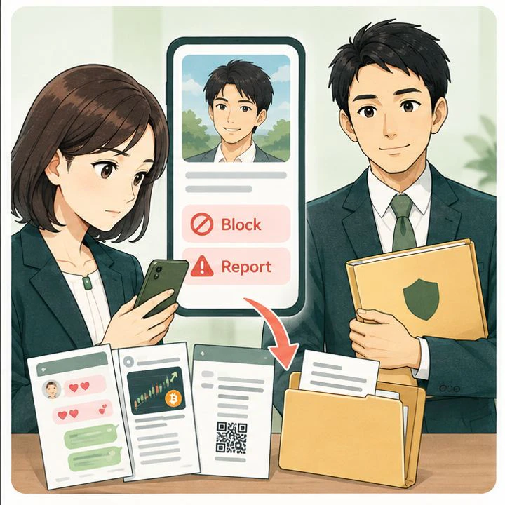プロフィールと会話を保存して報告する場面