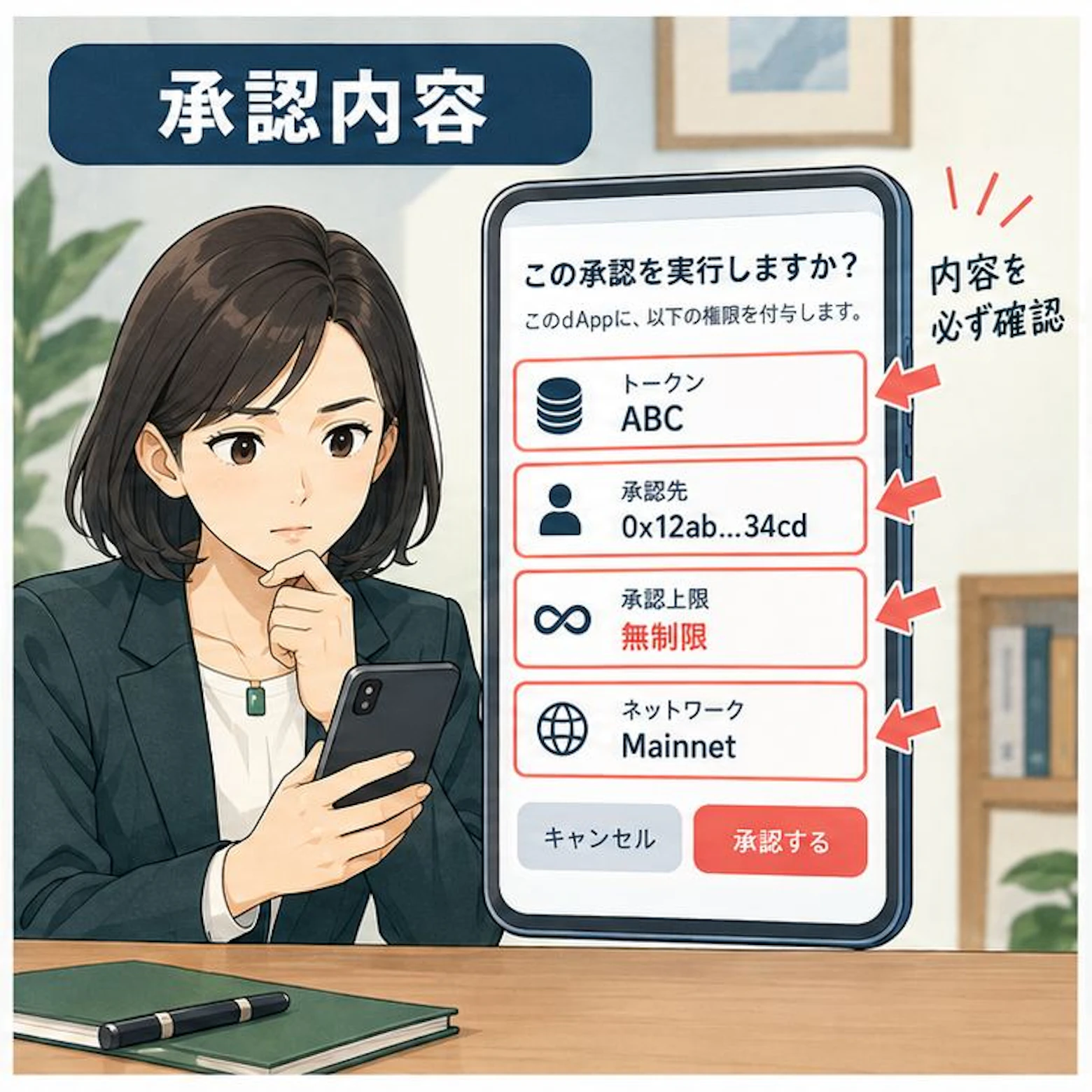 ウォレット接続詐欺の独自解説イラスト