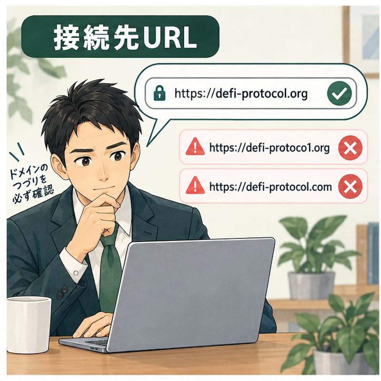 ウォレット接続詐欺の独自解説イラスト
