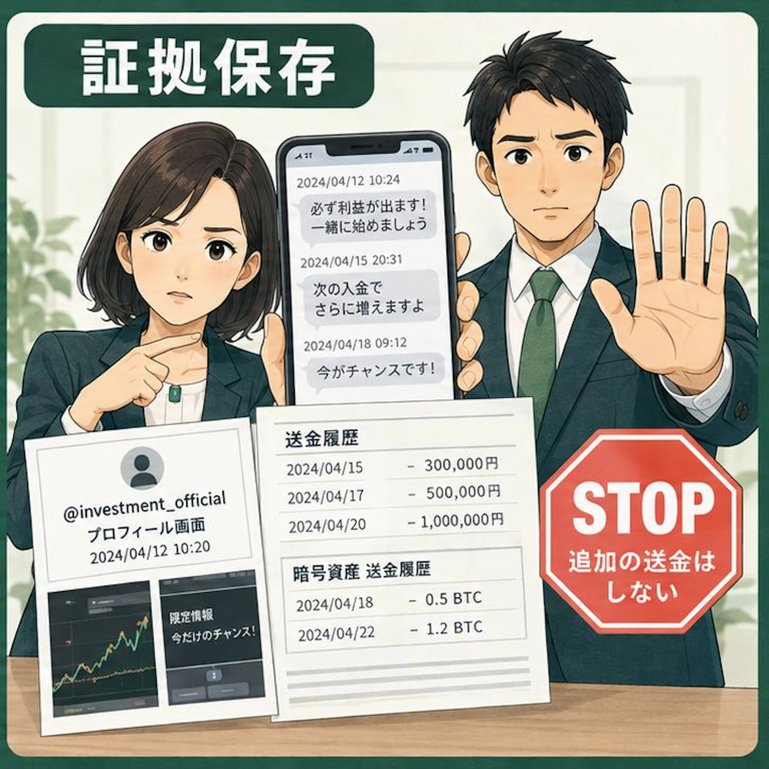 Instagram投資詐欺の独自解説イラスト