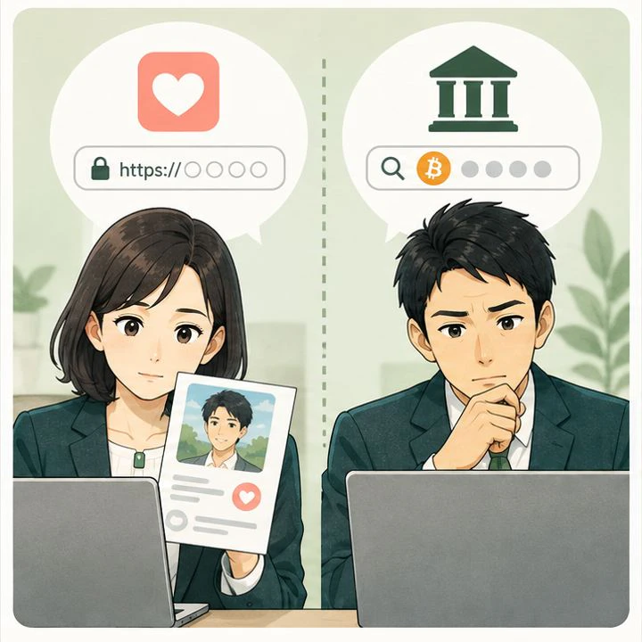 紹介サイトと登録情報を照合する場面