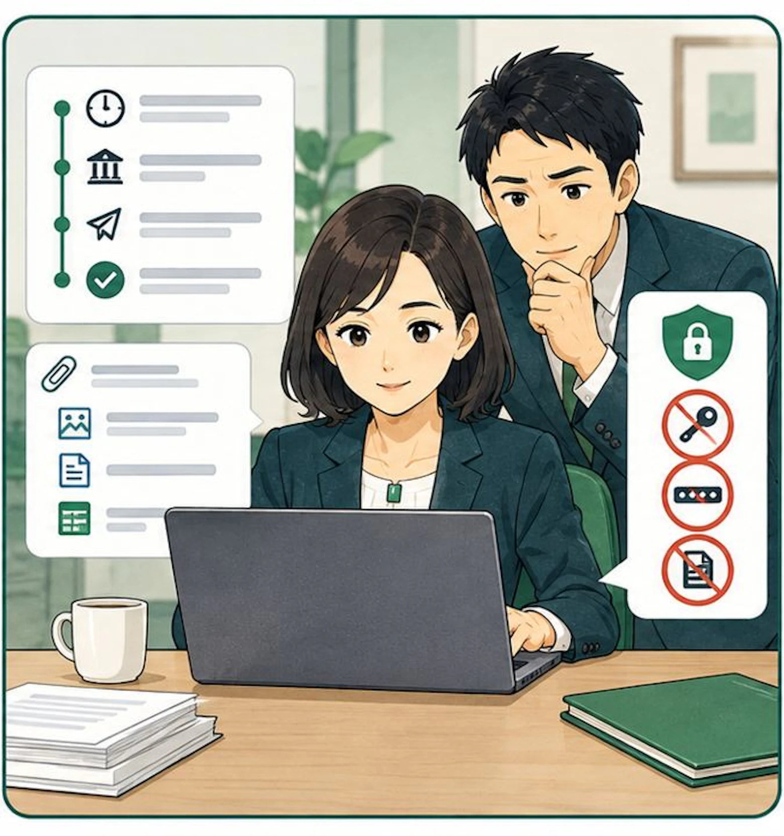 秘密情報を除いて報告文を作る場面