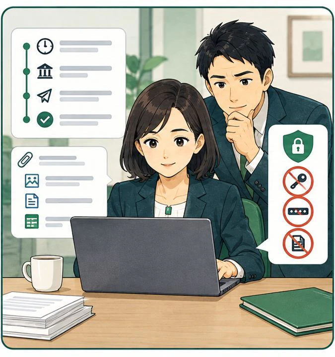 秘密情報を除いて報告文を作る場面