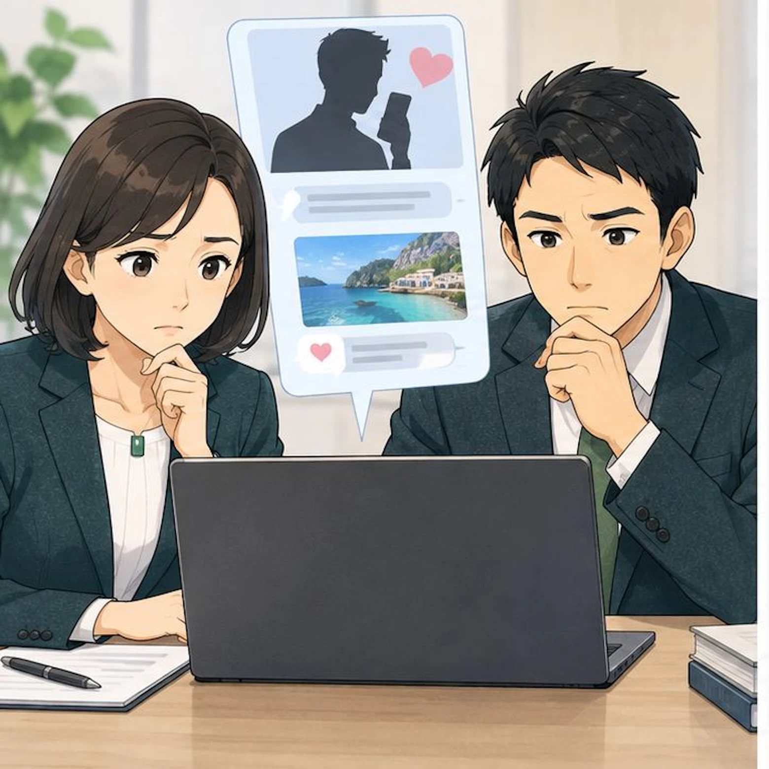 ネットショップ共同運営型ロマンス詐欺の独自解説イラスト