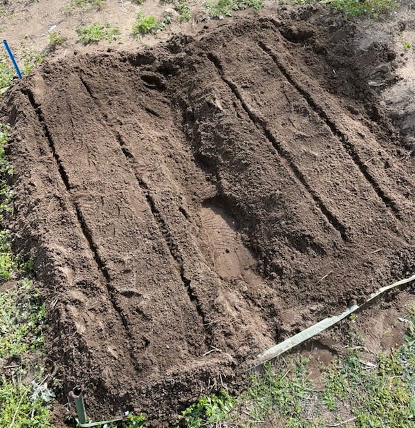 雑草を取り除いてうねを作った畑