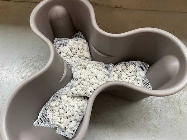 ハーベリーポットに鉢底石を敷いた