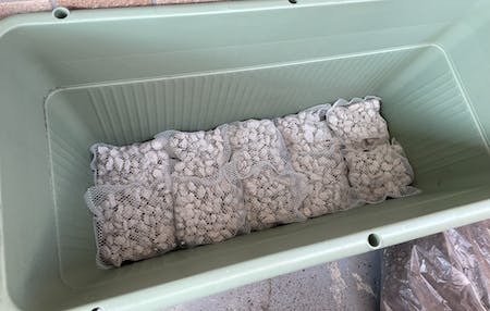 60号プランターに鉢底石をしいた
