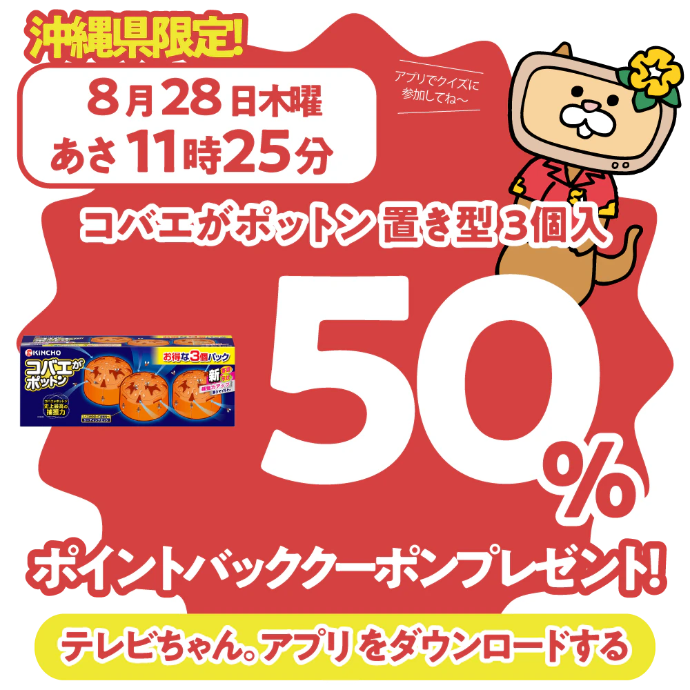 沖縄県限定！ドラッグイレブンで使えるクーポンがもらえるテレビ。