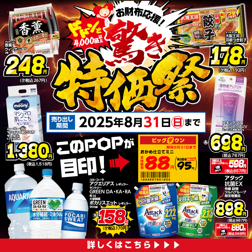 ＼ドドンと4,000品以上！／　お財布応援！驚き 特価祭（～8/31）のサムネイル