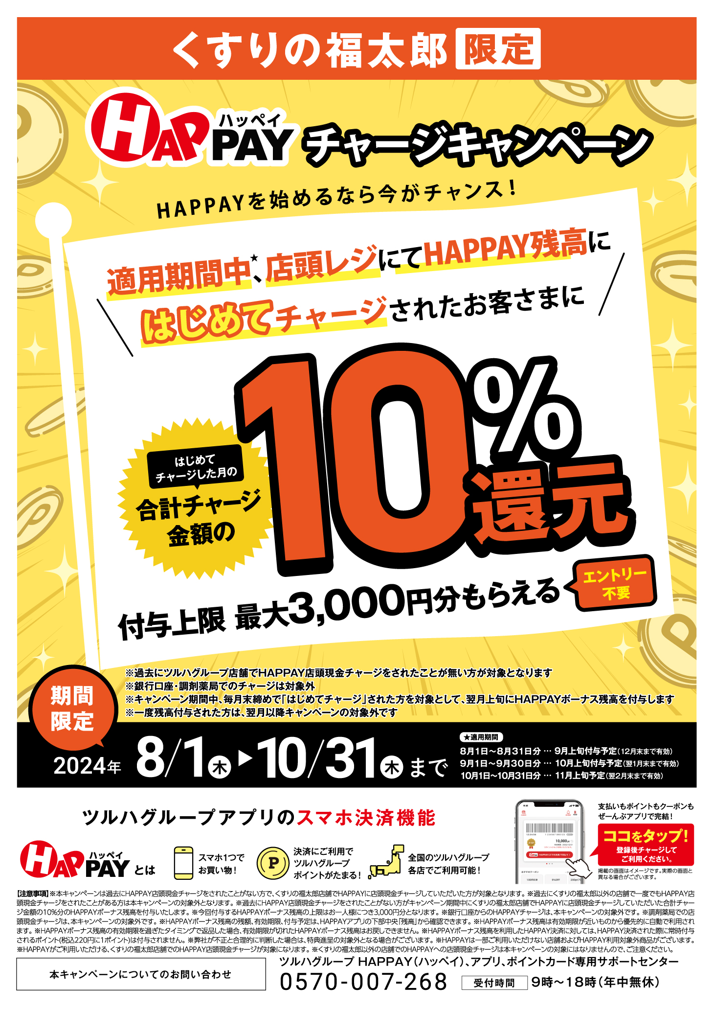 くすりの福太郎限定！はじめての店頭HAPPAYチャージで最大3,000円分のHAPPAYボーナスがもらえる!! | くすりの福太郎