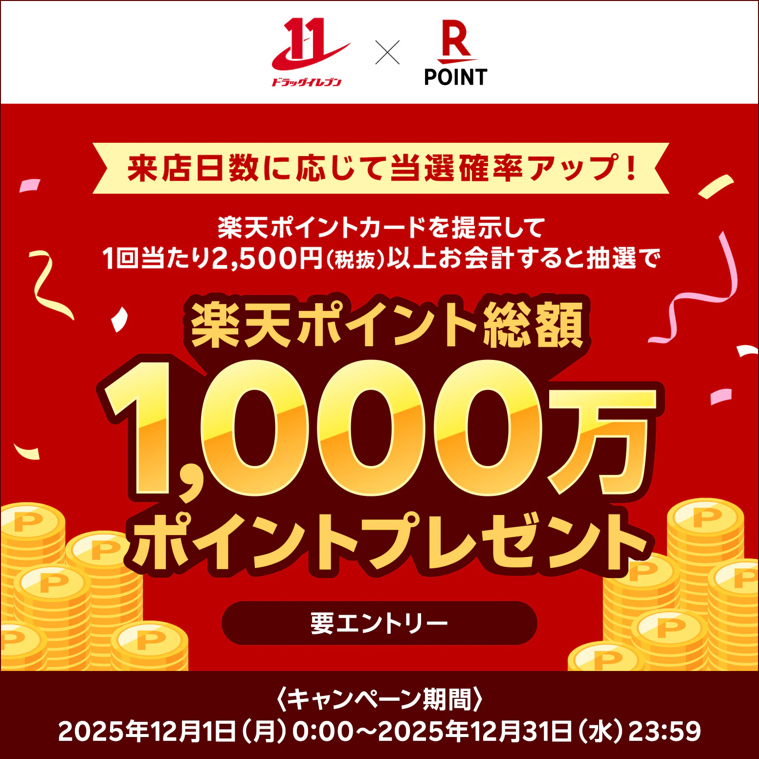 【要エントリー】楽天ポイント1000万ポイントプレゼントキャンペーンのサムネイル