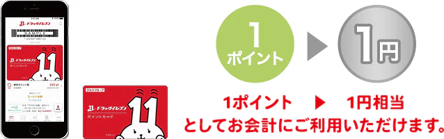 1ポイント＝1円相当としてお会計にご利用いただけます。