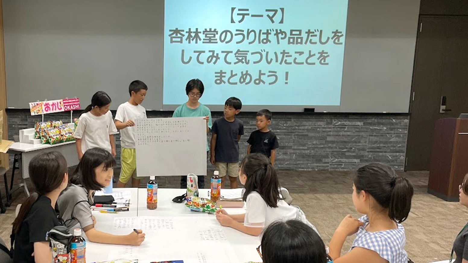 2025年8月18日(月)に（一社）未来学校「遊びと創造のワークショップ」主催のお仕事体験イベントを開催しました！小学生10名が参加し、杏林堂のスタッフのお仕事を体験して頂きました。研修後にはグループワークを行い、商品の紹介POPの作成、研修で体験して気付いたことや感想について発表して頂きました。今後もさまざまな企業・団体様と連携させて頂き、地域の健康づくりを支える活動を積極的に展開していきます。