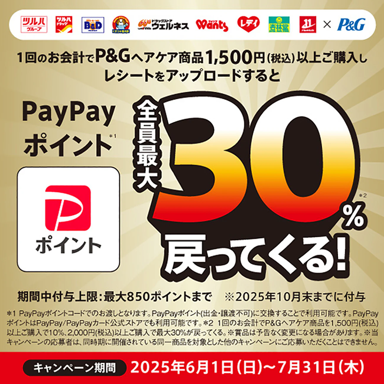 【ツルハグループ限定】P&Gヘアケア PayPayポイント最大30%キャッシュバックキャンペーンのサムネイル