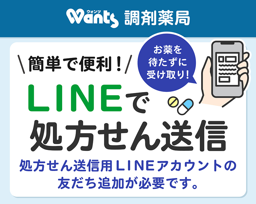  お薬を待たずに受け取り！事前予約で待ち時間短縮！LINEで処方せん送信！