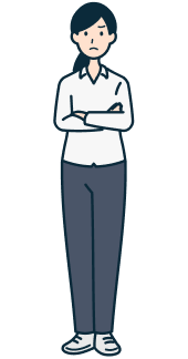 腕を組んだ怒り顔のお客さま（女性）の全身