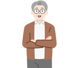 腕を組んだ高齢のお客さま（男性）