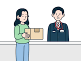 荷物を差し出すお客さま（女性）のイラスト