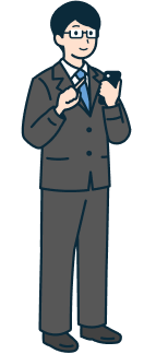 スマホを持ったその他社員（男性）の全身斜め