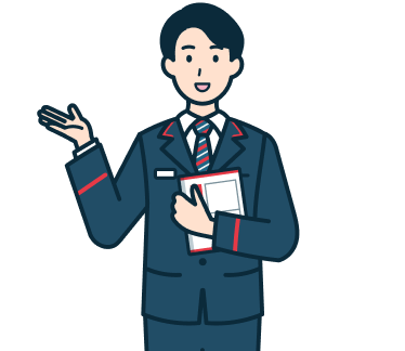 レターパックプラスを持ち案内する窓口社員（男性）