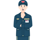 顎に手を当てた集配社員（男性）