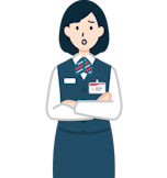 腕を組んだ困り顔の窓口社員（女性）