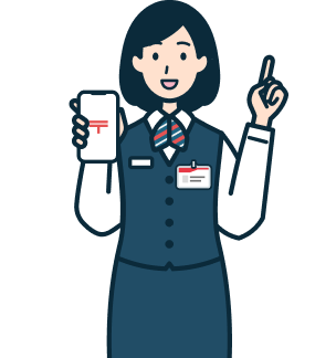 スマホを持ち指差しする窓口社員（女性）2