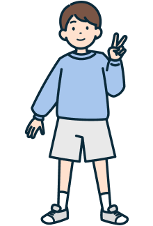 ピースする子供のお客さま（男性）の全身2