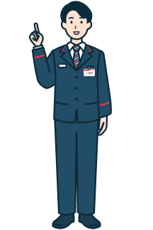 指差しする窓口社員（男性）の全身