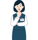 顎に手を当てた困り顔の窓口社員（女性）