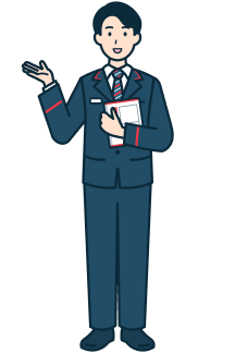 レターパックプラスを持ち案内する窓口社員（男性）の全身