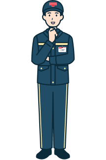 顎に手を当てた集配社員（男性）の全身