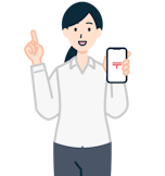 スマホを持ち指差しするお客さま（女性）