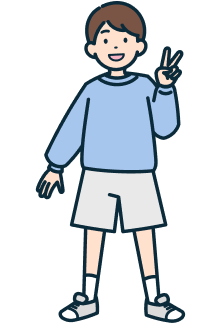 ピースする子供のお客さま（男性）の全身