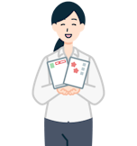 はがきを持った笑顔のお客さま（女性）