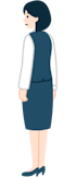 窓口社員（女性）の全身背面斜め