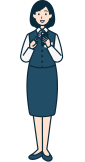 スマホを持った窓口社員（女性）の全身