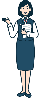 書類を持ち案内する窓口社員（女性）の全身