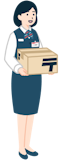 ゆうパックを持った窓口社員（女性）の全身斜め