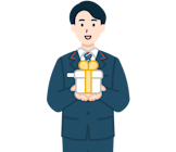プレゼントを持った窓口社員（男性）