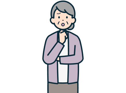 顎に手を当てた困り顔の高齢のお客さま（女性）