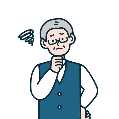 考えているお年寄りのお客さま（男性）のイラスト