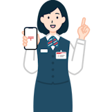 スマホを持ち指差しする窓口社員（女性）2