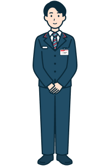 手を組んだ窓口社員（男性）の全身