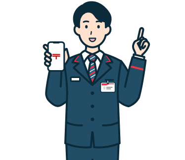 スマホを持ち指差しする窓口社員（男性）2